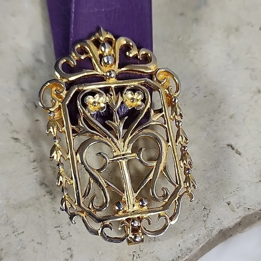 Mimi Di N Signed Gold & Silver Tone Floral & Heart Belt Buckle Clasps 1985 Glam